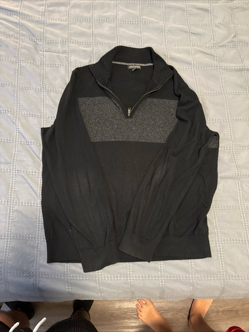 Banana Republic Black Quarter-Zip Sweater with Gray Chest Panel